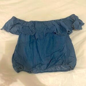 Vintage Forever 21 blue denim off shoulder ruffled bardot top